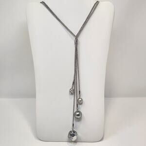 Lia Sophia Celestial Silver Tone Chain Bauble Bead Tassel Necklace Layer Crystal